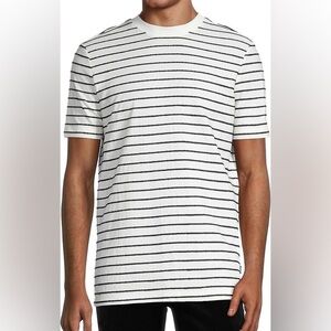 HUGO BOSS T-Shirt White & Black Stripe Cotton Linen Blend, Size Small (NWT)